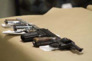 Some of the guns turned in during Fredericksburg's third annual gun give-back event.  Photo by Ted Schubel