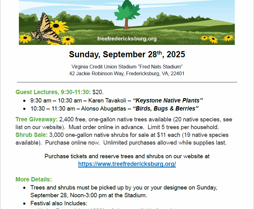 Tree Fredericksburg Native Plant Festival and Free Tree Giveaway