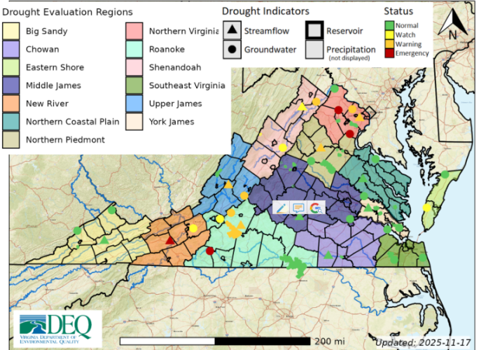 Fredericksburg area placed under expanded DEQ Drought Watch