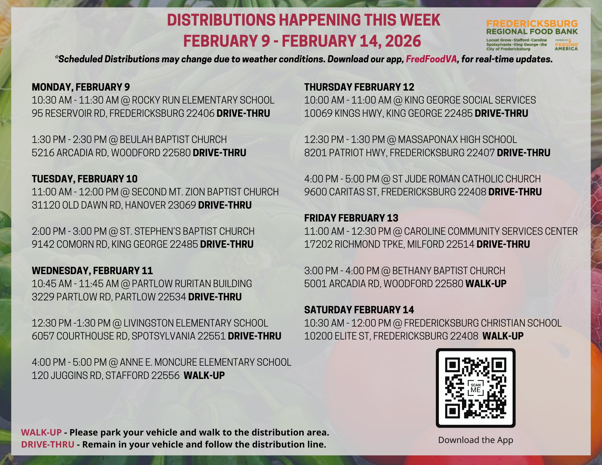 Food Bank distribution schedule this week