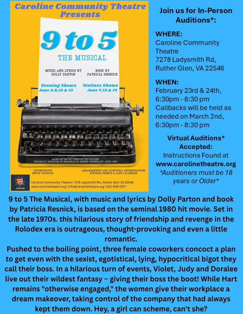 Caroline Community Theatre Auditions for 9 to 5 the Musical