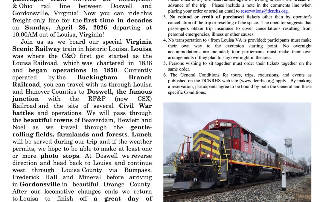 The Doswell Special, Excursion Train ride April 26, 2026