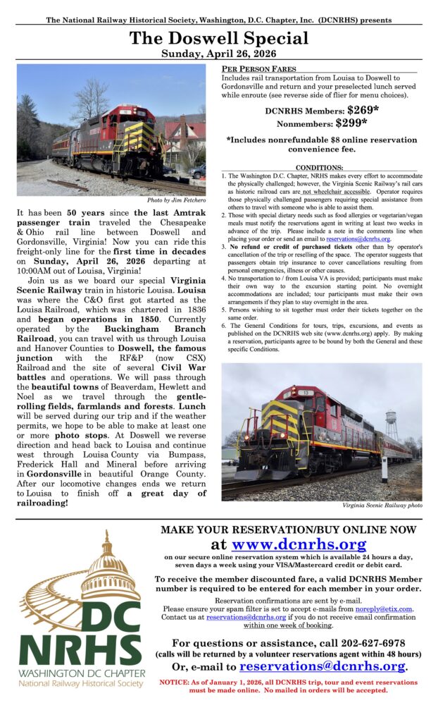 The Doswell Special, Excursion Train ride April 26, 2026