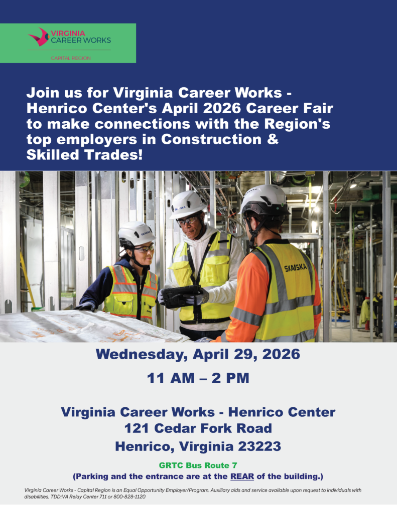 Virginia Career Works – Henrico Center’s April 2026 Career Fair