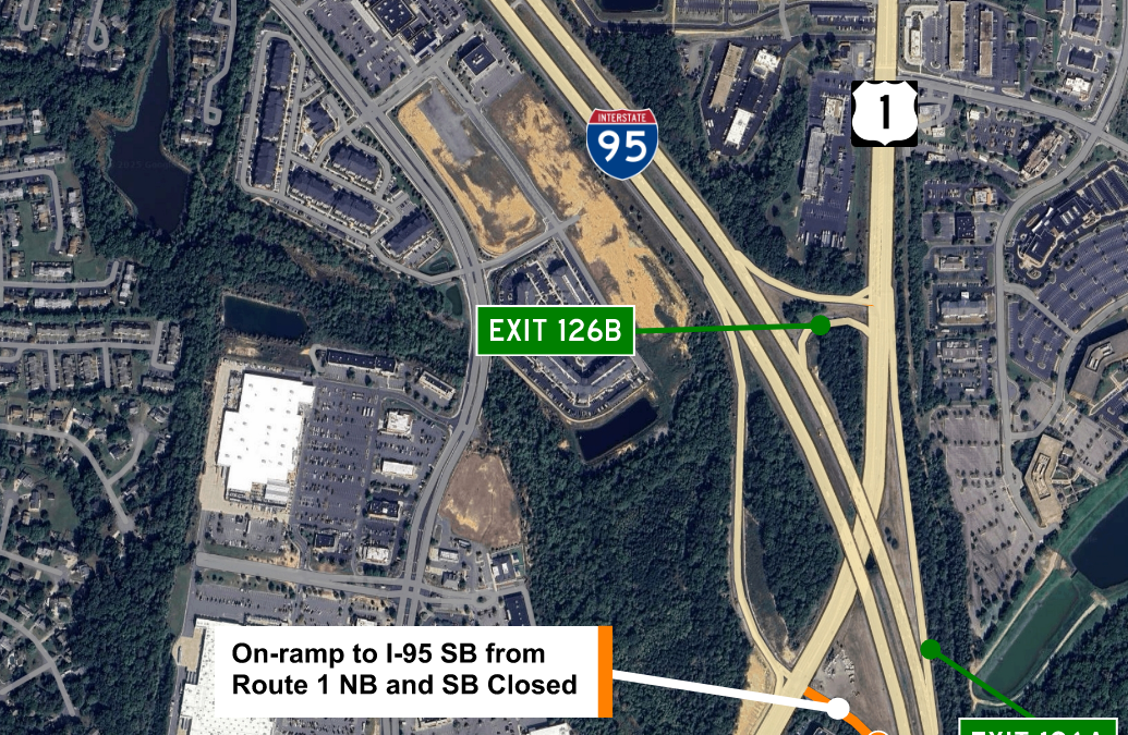 I-95 ramp to close overnight at Exit 126 in Spotsylvania County this week