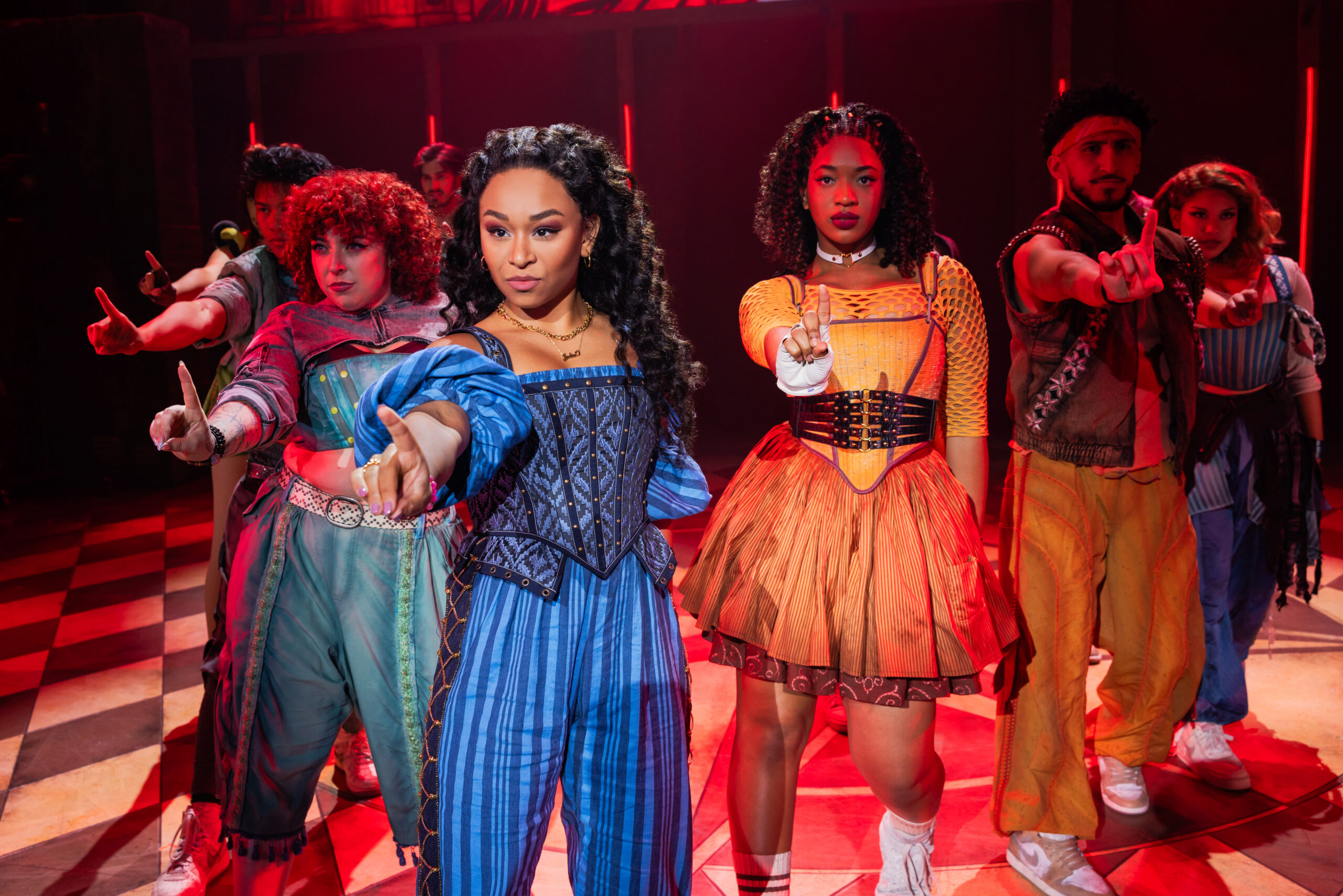 Fabiola Caraballo Quijada and the company of the North American Tour of & JULIET – Photo Credit Evan Zimmerman for MurphyMade